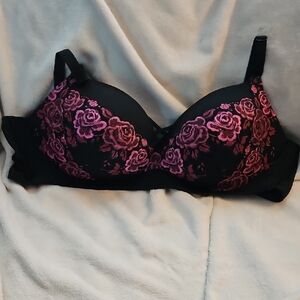 Torrid Black and Pink Lace Underwire Bra